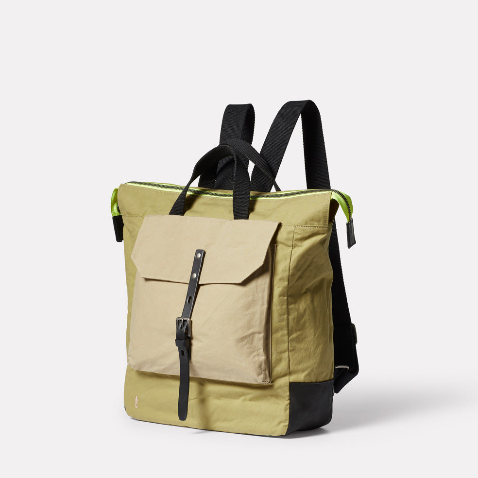 Frances Waxed Cotton Backpack in Pistachio Ally Capellino