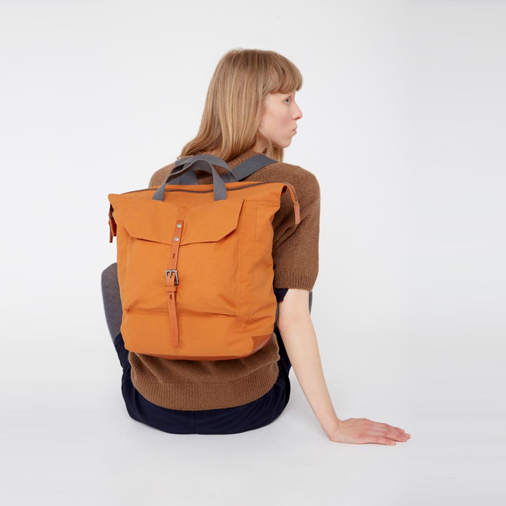 Frances Waxed Cotton Rucksack in Orange Backpacks Ally Capellino