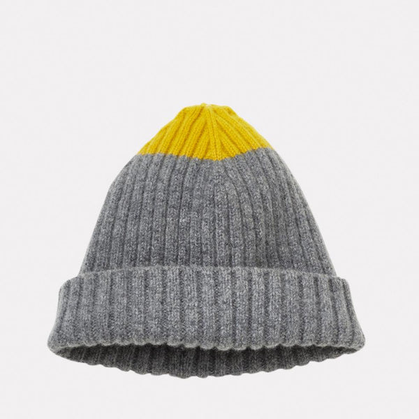 100% Lambswool Knit Hat in Yellow & Grey For Women and Men