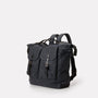 Frank Large Waxed Cotton Backpack With Double Pockets and Wide Zip Up Top Opening in Grey for Men and Women