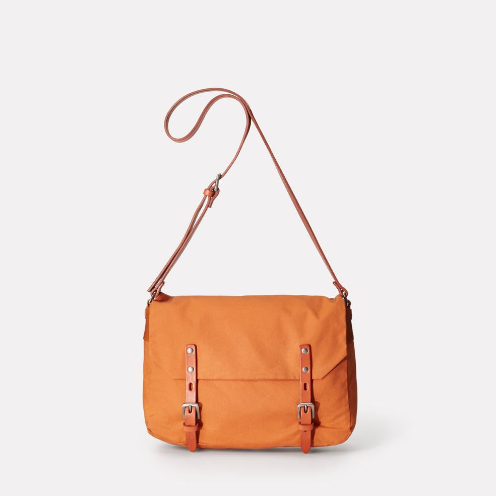 Jez Small Waxed Cotton Satchel in Orange Satchels Ally Capellino