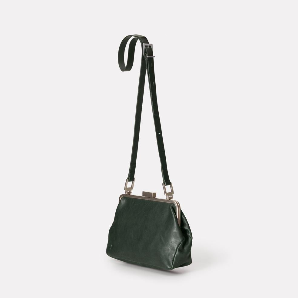 Shirley Calvert Leather Frame Bag in Dark Green