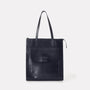 Silvia Polished Leather Tote Bag in Navy For Women