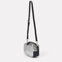 Ginger Metallic Leather Zip-Up Crossbody Bag With Adjustable Leather Strap in Silver And Navy for Women