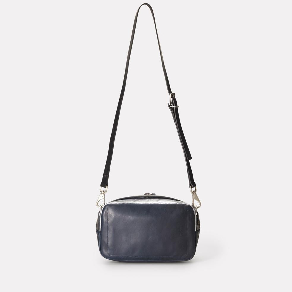 Ginger Leather Crossbody Bag in Silver & Navy