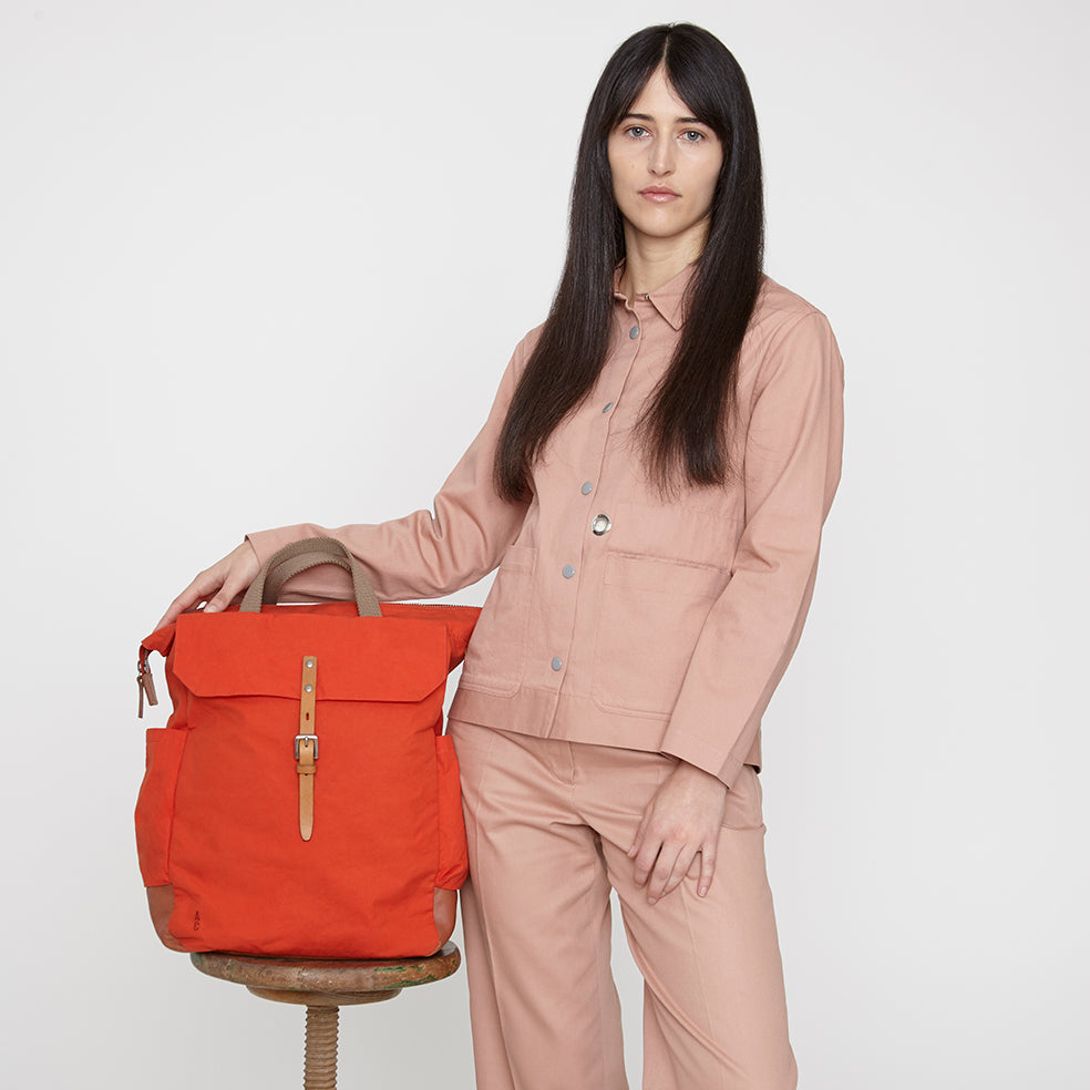 NEW IN Fin Waxed Cotton Rucksack in Flame Orange Ally Capellino