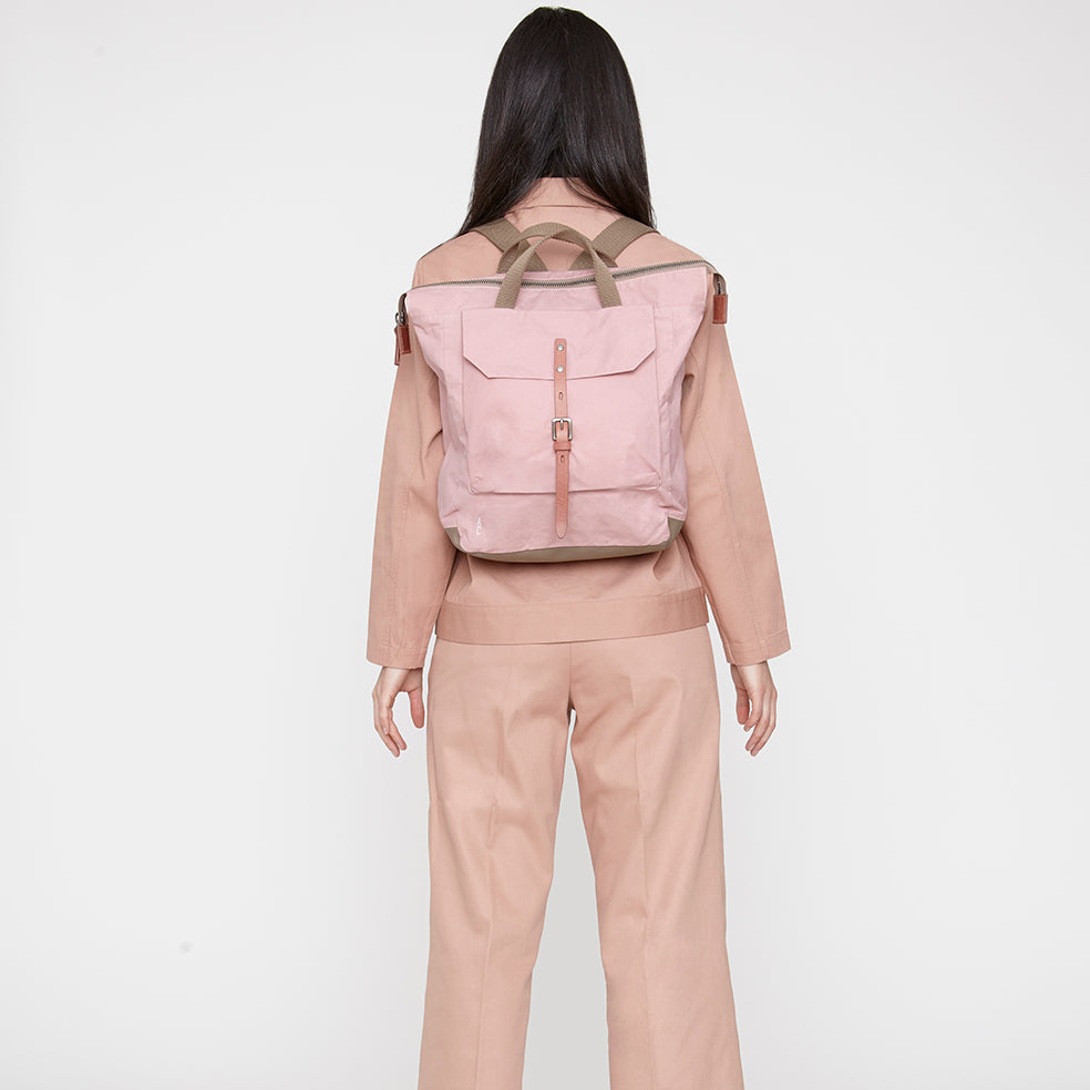 Frances Waxed Cotton Utility Rucksack in Chalky Pink