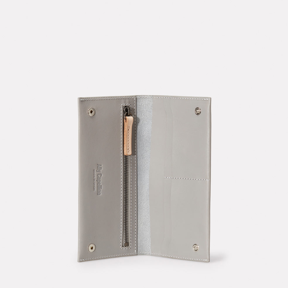 Evie Long Leather Wallet in Light Grey
