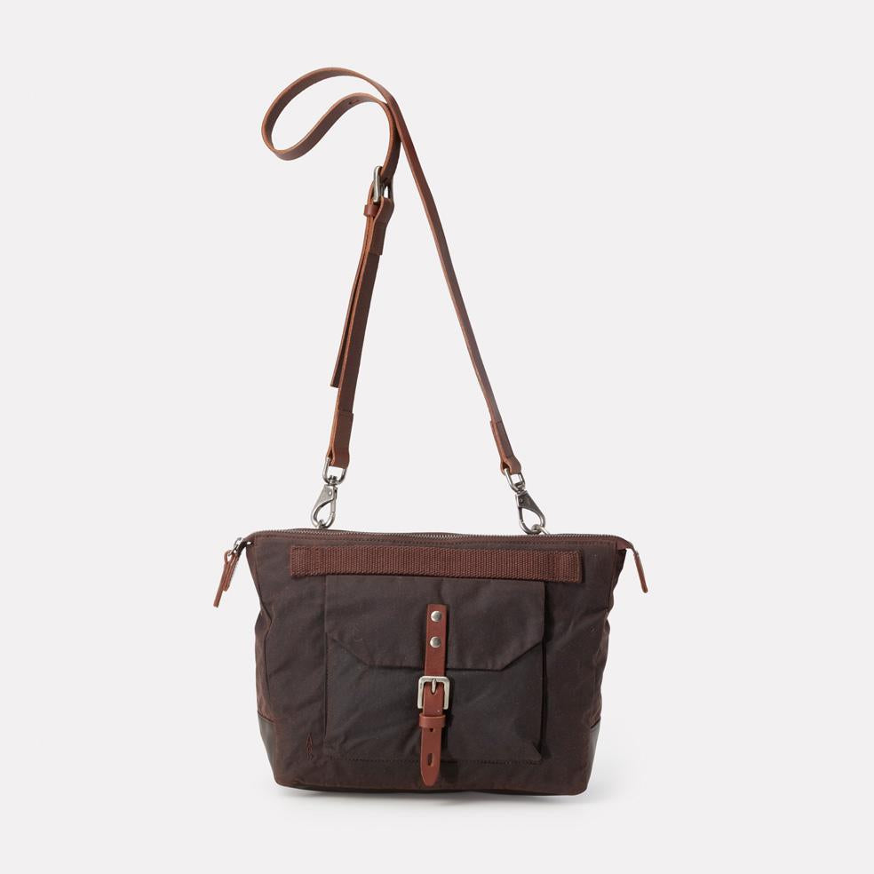 Francesca Waxed Cotton Crossbody Bag in Dark Brown Ally Capellino