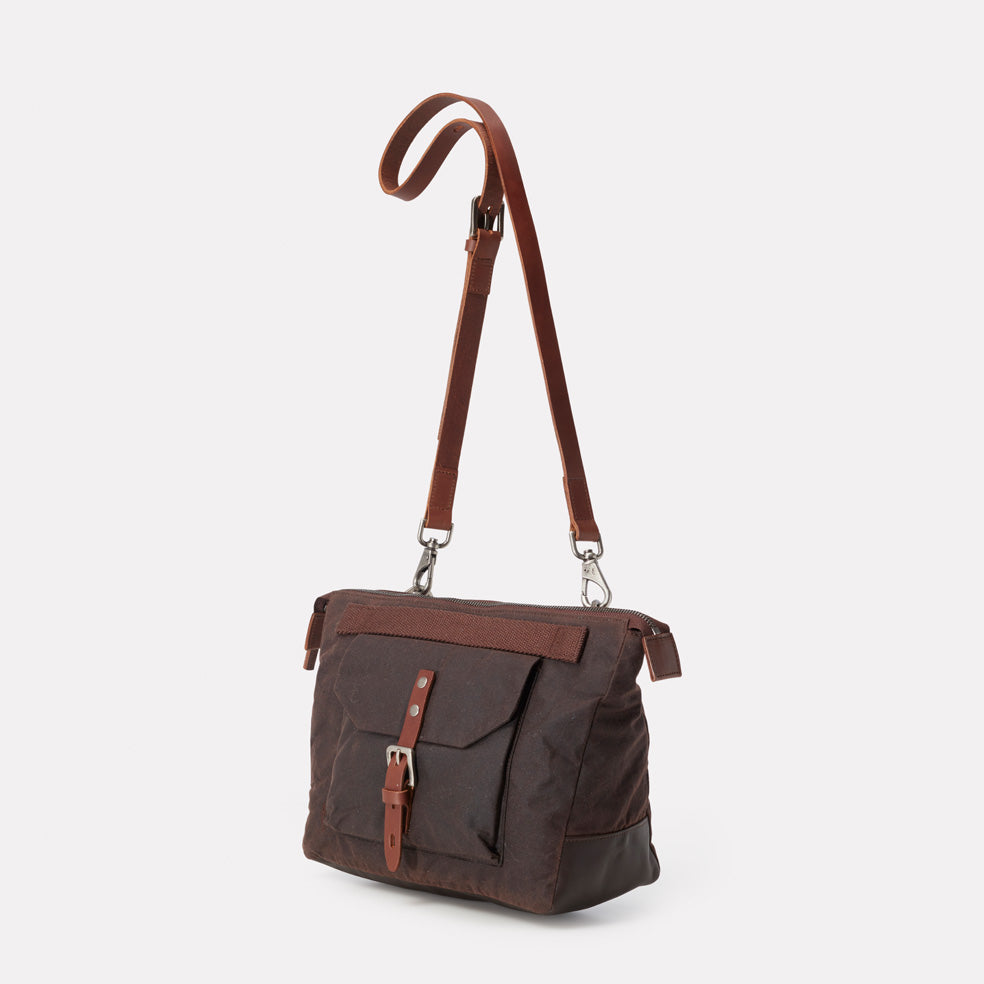 Francesca Waxed Cotton Crossbody Bag in Dark Brown Ally Capellino