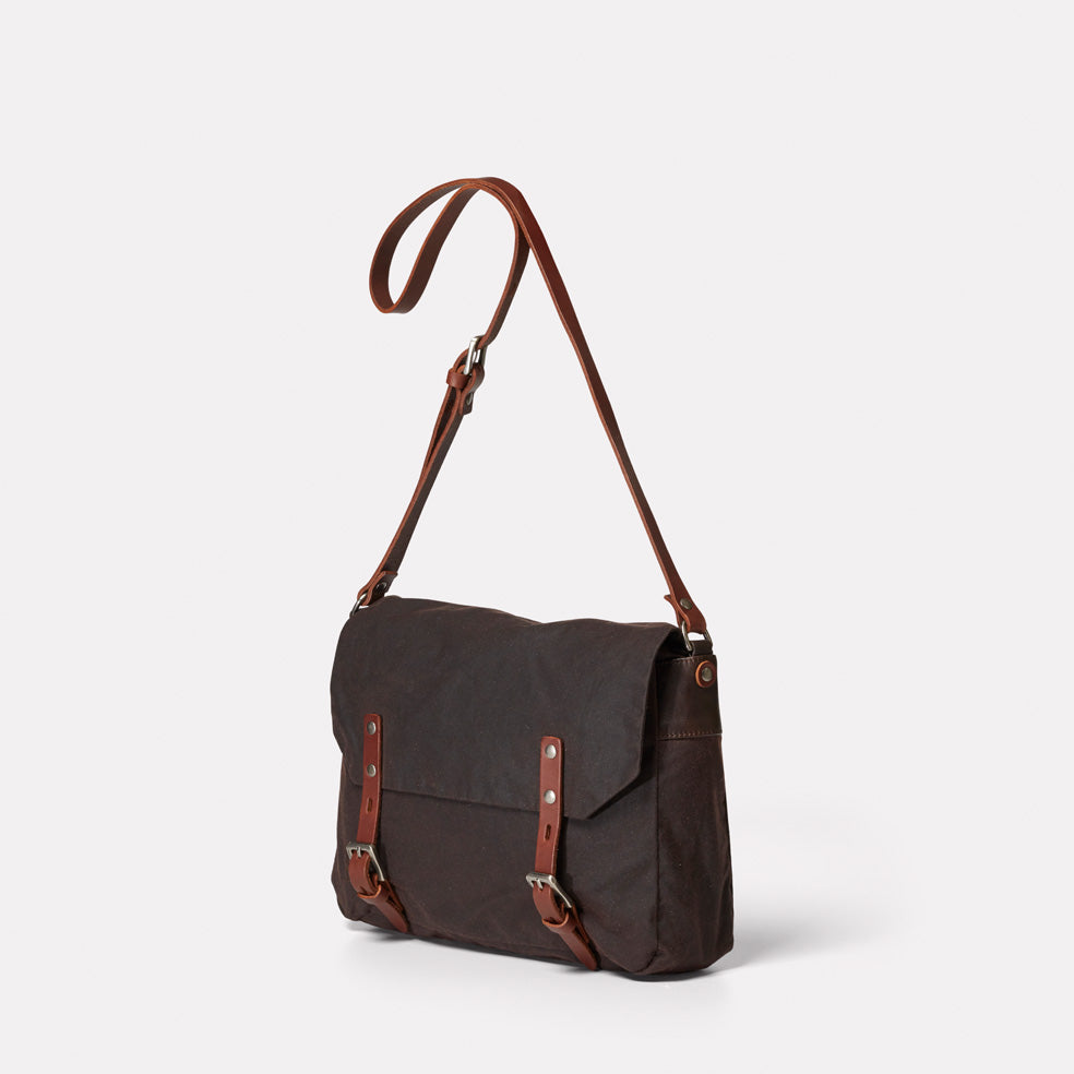 Jeremy Small Waxed Cotton Satchel in Dark Brown