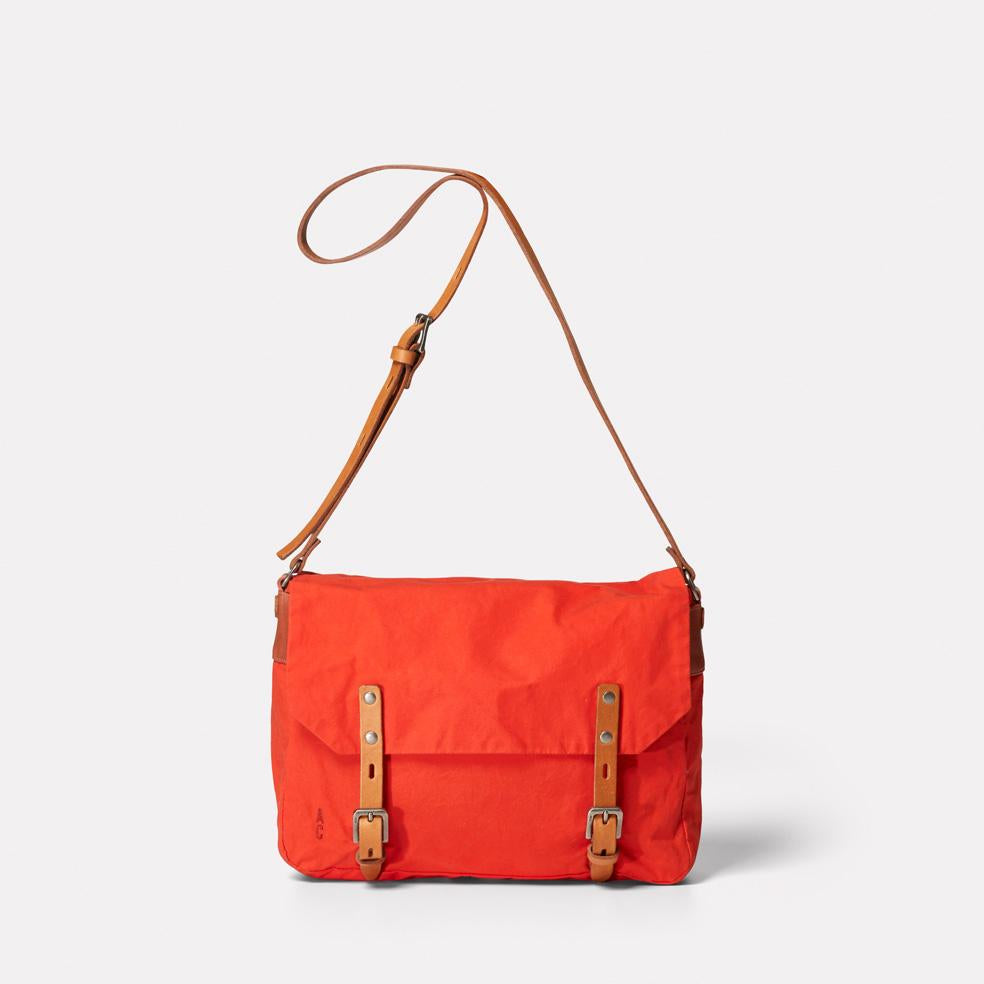 Jeremy Small Waxed Cotton Satchel in Flame Orange