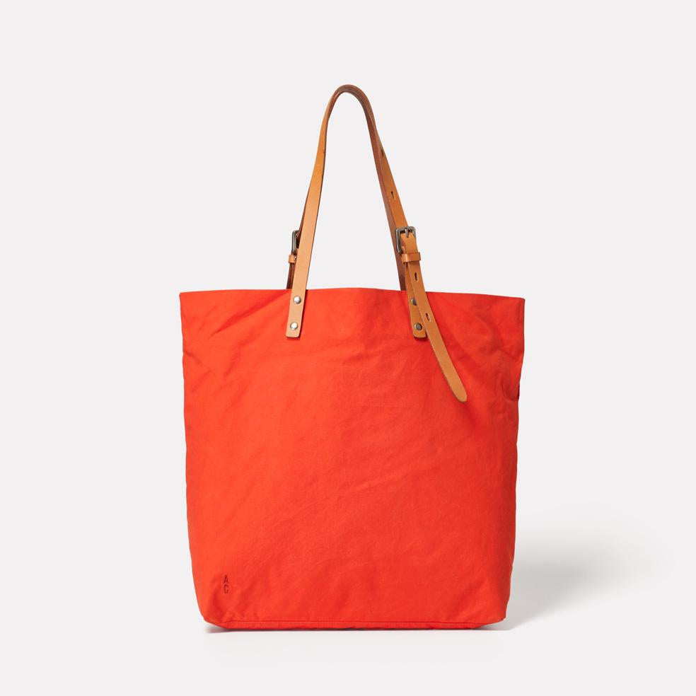Natalie Waxed Cotton Tote in Flame Orange