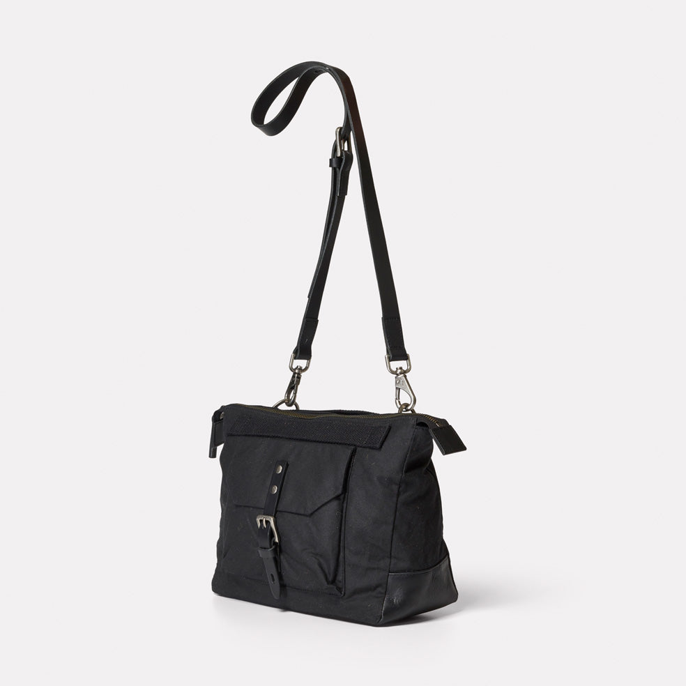 Francesca Waxed Cotton Crossbody Bag in Black
