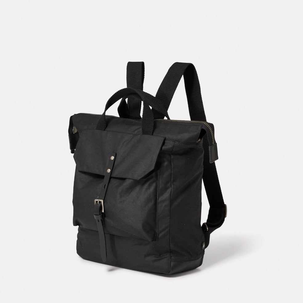 Frances Waxed Cotton Rucksack in Black