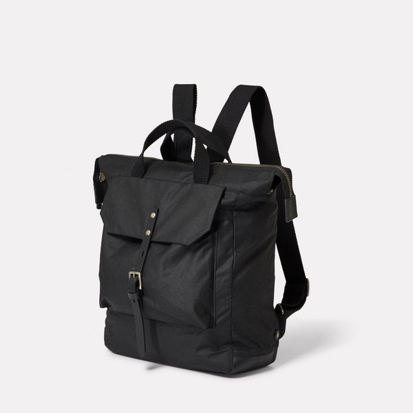 Frances Waxed Cotton Rucksack in Black Ally Capellino