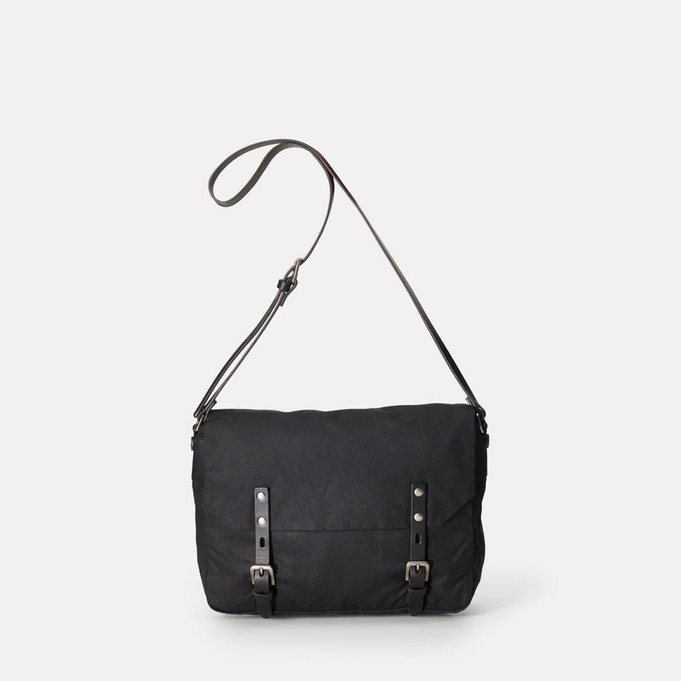 Jeremy Small Waxed Cotton Satchel in Black