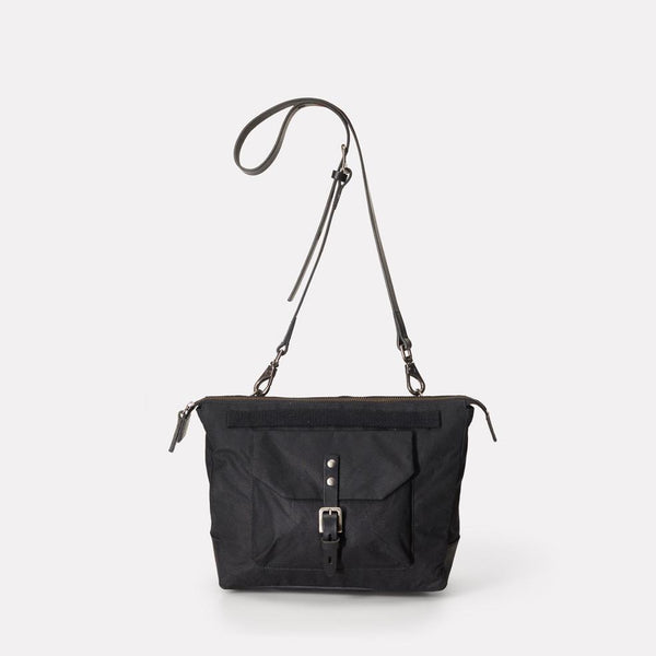 Francesca Waxed Cotton Crossbody Bag in Black-Handbags-Ally Capellino-Ally Capellino