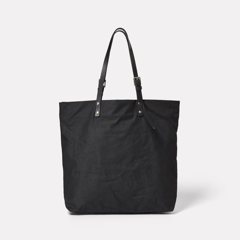 Natalie Waxed Cotton Tote in Black