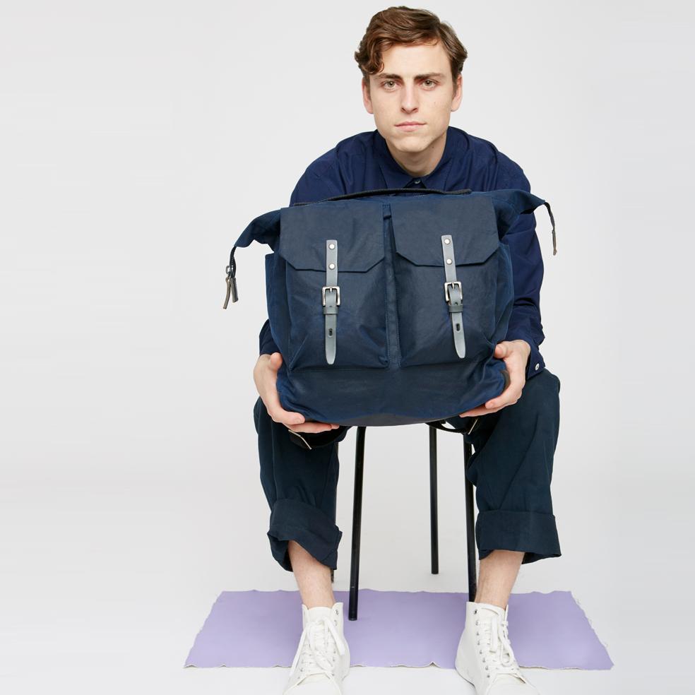 SS18 Frank Large Waxed Cotton Rucksack in Navy Ally Capellino