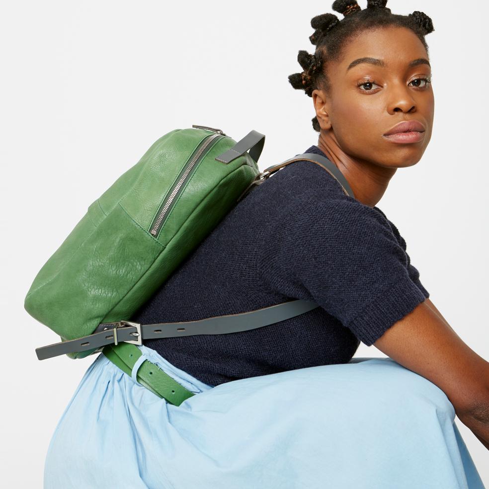 Green leather sales rucksack