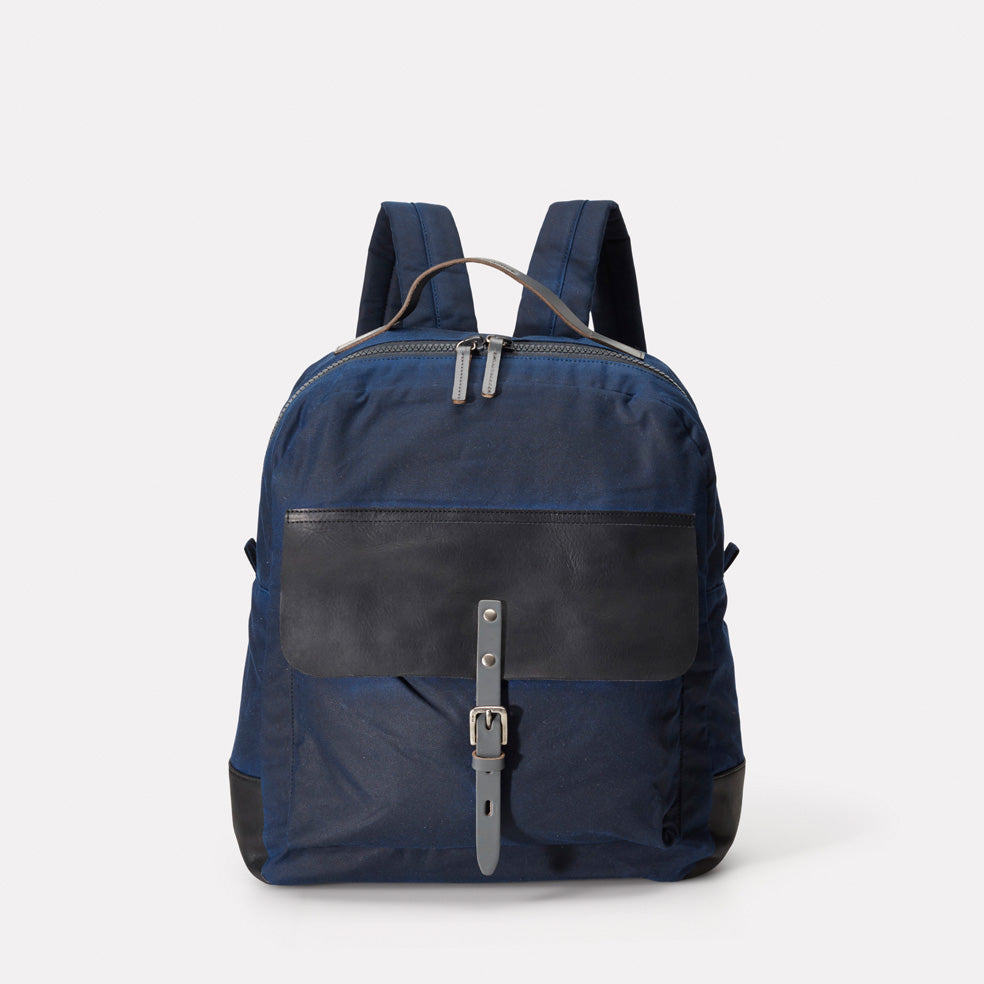 iAn Waxed Cotton & Leather Rucksack in Navy & Grey