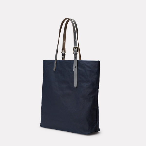 Natalie Waxed Cotton Tote in Navy & Grey Totes Ally Capellino