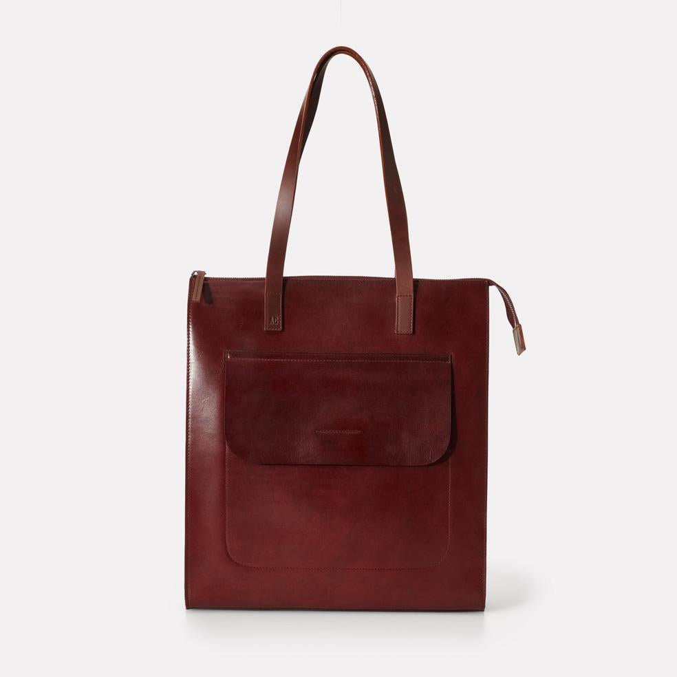 Silvia Polished Leather Tote Bag in Dark Red