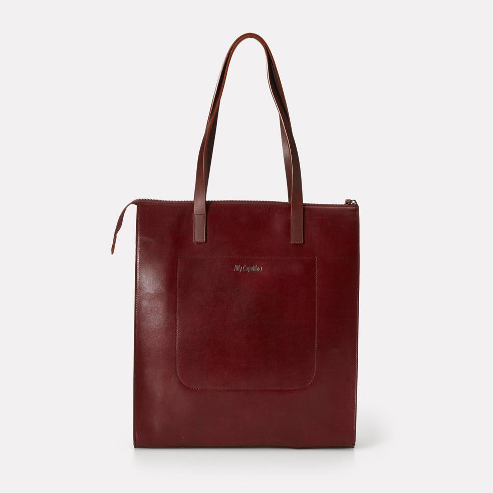 Silvia Polished Leather Tote Bag in Dark Red