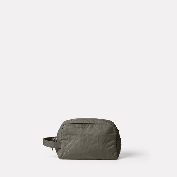 Simon Waxed Cotton Washbag in Army Green Front