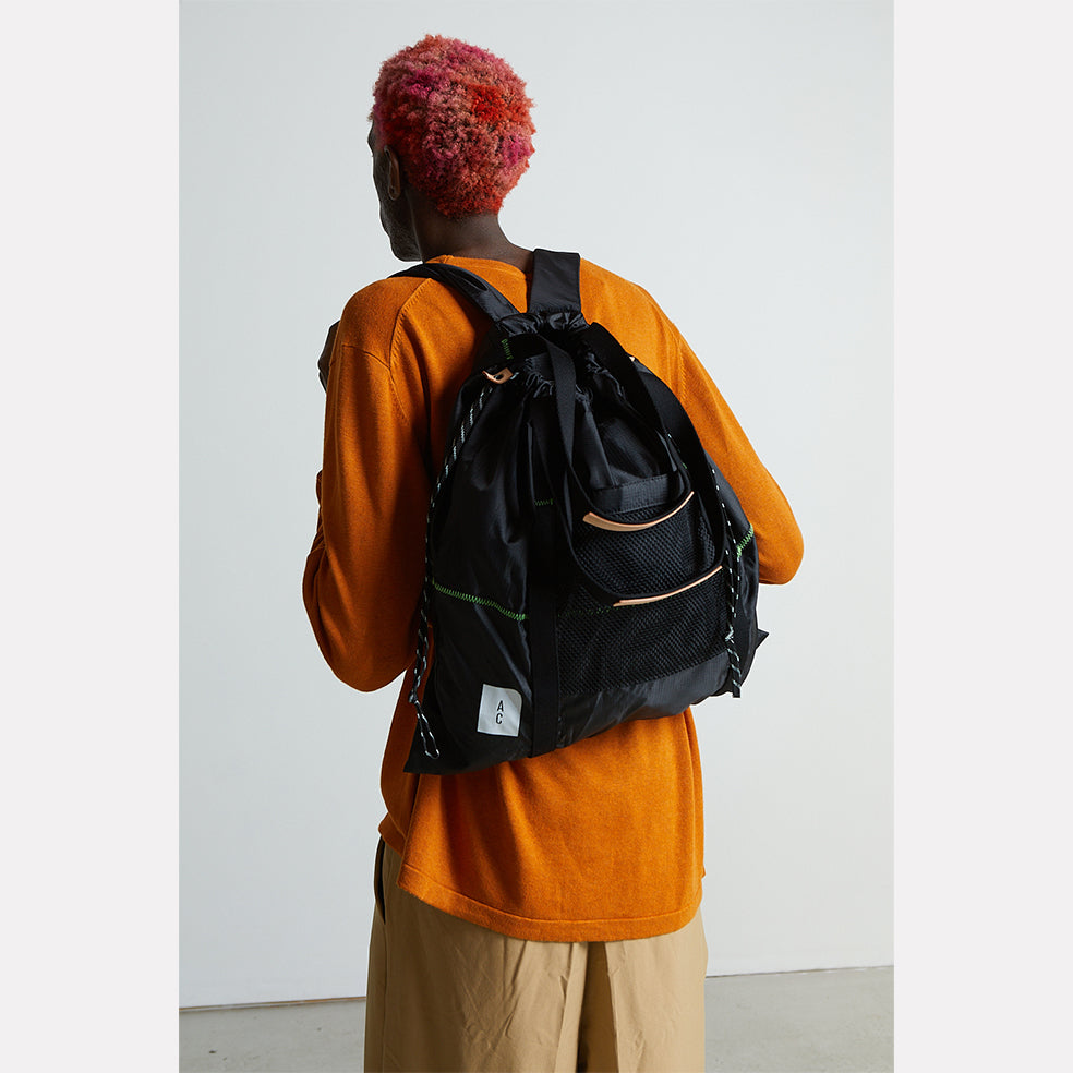 Harvey Packable Drawstring Tote/Backpack in Black | Ally Capellino