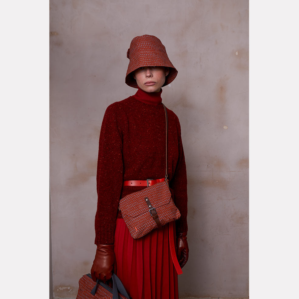 Bik Waxed Cotton Print Hat in Rust