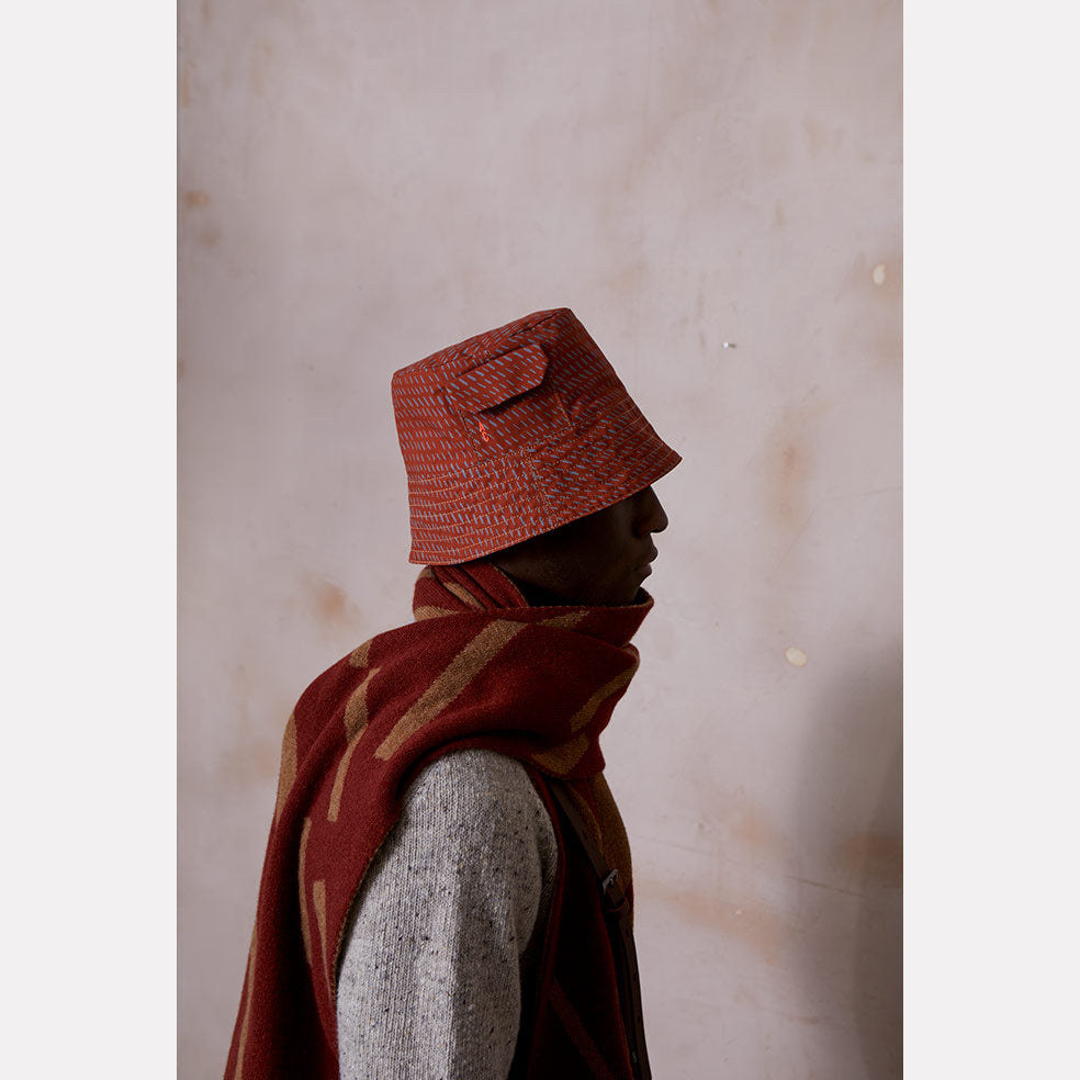 Bik Waxed Cotton Print Hat in Rust