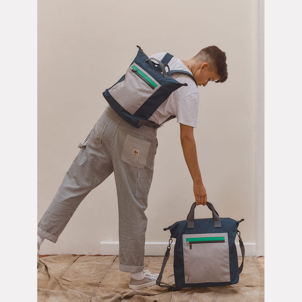 Mini Hoy Non Leather Travel Cycle Backpack in Navy Grey Ally