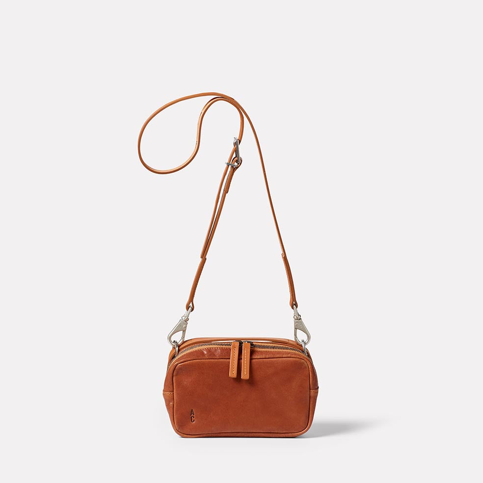 Leila Small Calvert Leather Crossbody Bag in Redwood