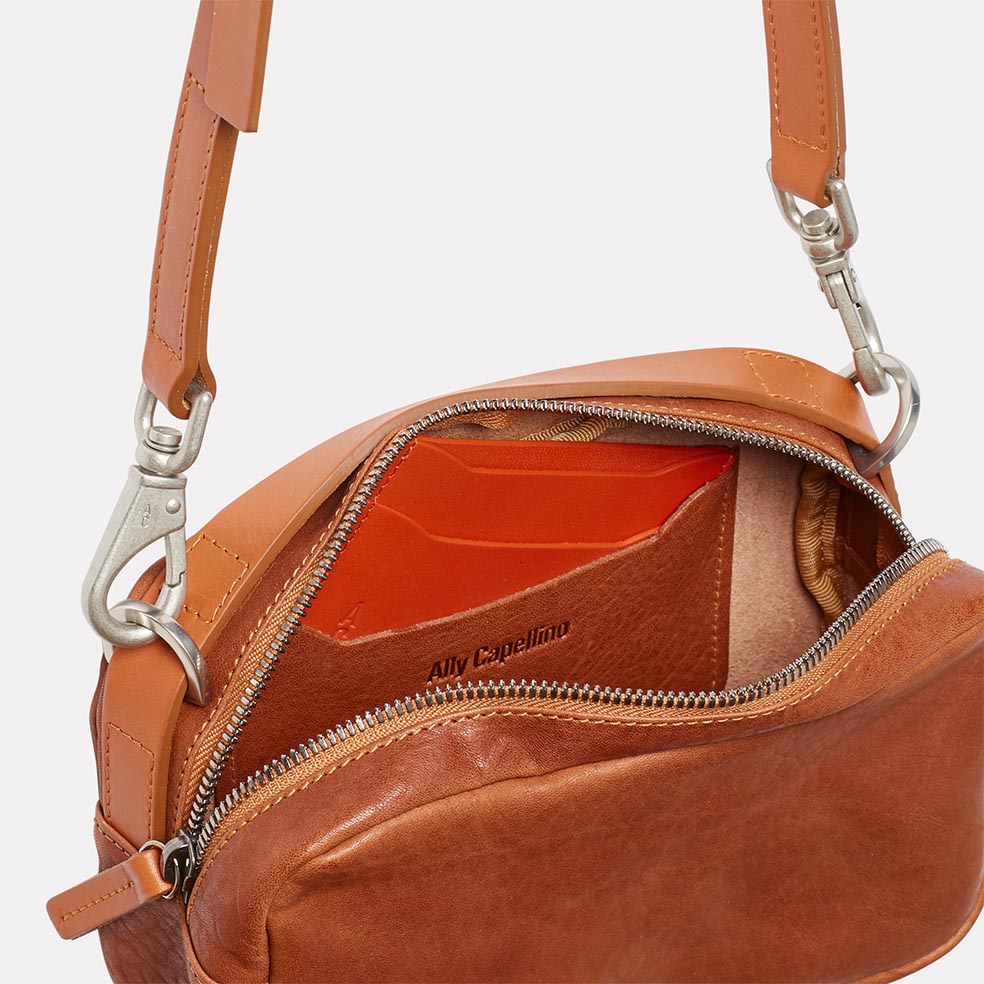 Leila Small Calvert Leather Crossbody Bag in Redwood