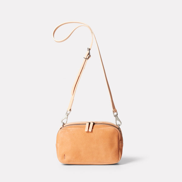 Leila Medium Calvert Leather Crossbody Bag in Light Tan