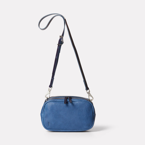 Leila Medium Calvert Leather Crossbody Bag in Navy