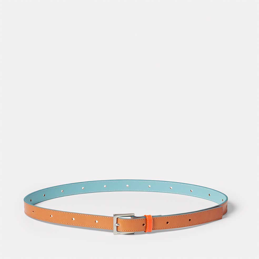 Waste You Want Tri-Colour Arty Leather Belt in Tan