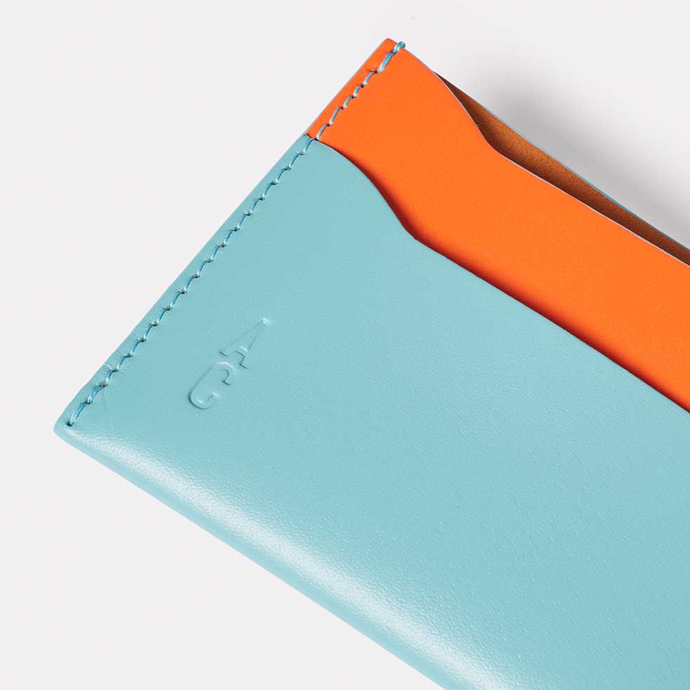 Waste You Want Tri-Colour Pete Leather Card Holder in Blue