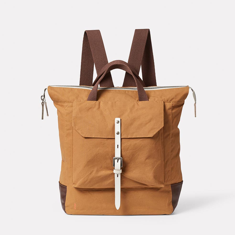 Frances Waxed Cotton Backpack in Walnut