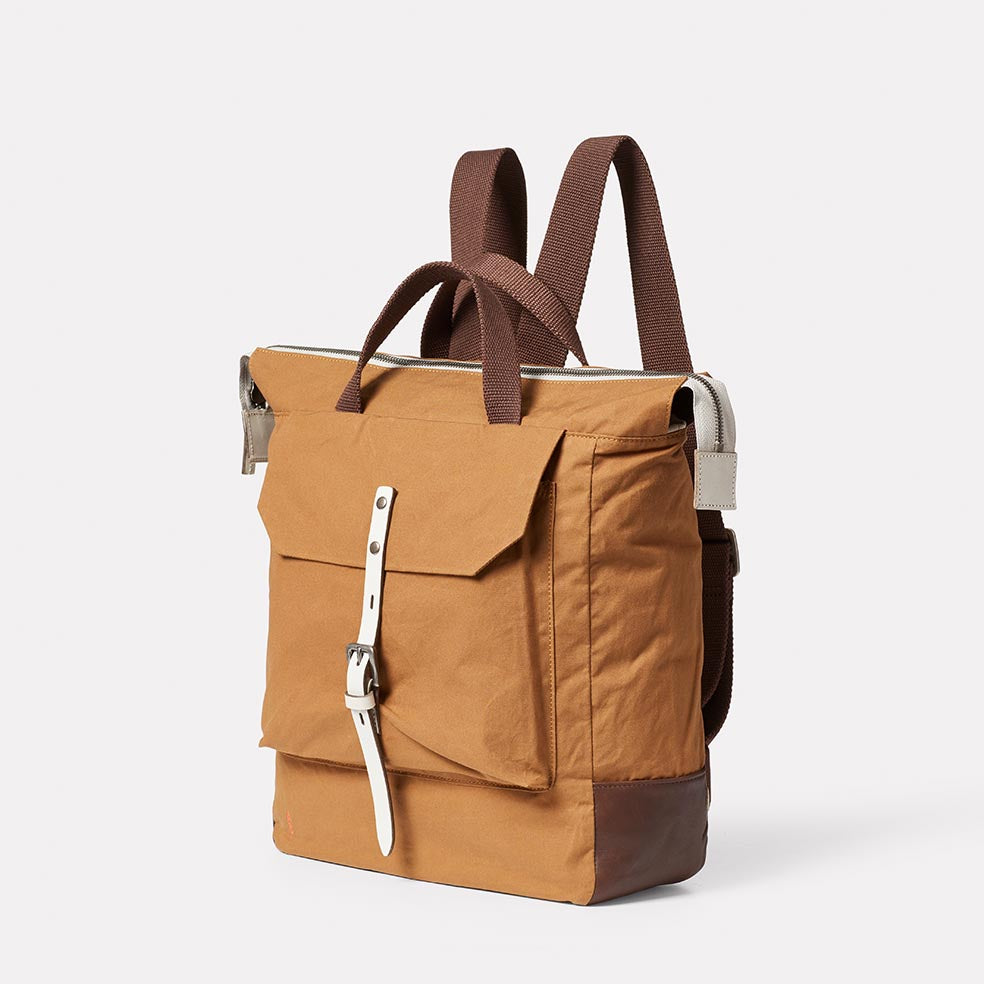 Frances Waxed Cotton Backpack in Walnut