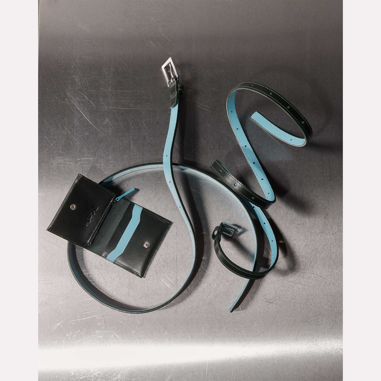 Waste You Want Etty Slim Leather Belt in Green and Blue