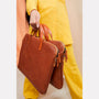 Marcus Calvert Leather Folio Bag in Red Wood close up details